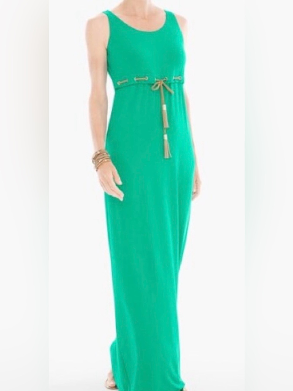 Chico’s POP OVER WITH TIE MAXI DRESS in
CONGO GREEN